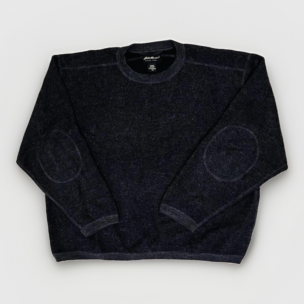Eddie Bauer Sweater Mens 2XL Gray Wool Cotton Elbow Patch Crewneck Knit Pullover